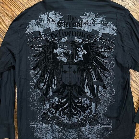 Y2K Eighty Eight Angel Wings and Tribal Affliction Style Button Up Shirt - Picture 4 of 5